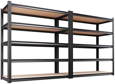 2 Pack Garage Shelving Heavy Duty Storage Shelves, Metal Adjustable Shelving Unit, Utility Garage Organizer Shelf for Basement, Pantry, Kitchen, Warehouse, 71.2" Hx45.6 Wx17.7 D, Black