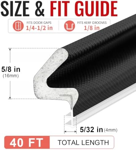 Litaibai 40 ft Kerf Weather Stripping Door Seal for Exterior Doors, Black