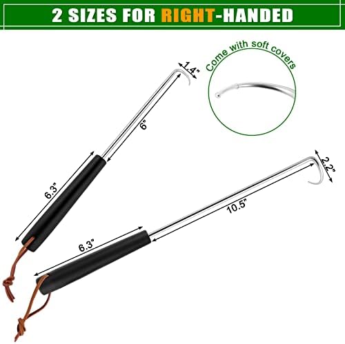 HaSteeL Meat Hook Flipper Set of 2, Stainless Steel Pigtail Food Flipper Turner 12Inch & 17Inch, BBQ Accessories Great for Grilling Smoking Frying, Long Body & ABS Handle, Easy to Clean & Right Handed