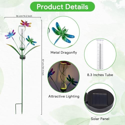 Stargarden Rain Gauge Outdoor, Dragonfly Solar Rain Gauge