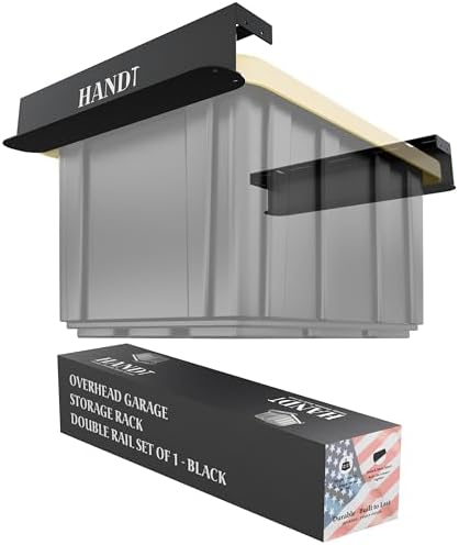 USA Based Overhead Garage Storage Rack, Connectable Heavy Duty Metal Ceiling Rails Garage Storage Organization Shelving System, Hanging Racks Tote Containers, Supports Up To 1 Bin, 1 Set Black