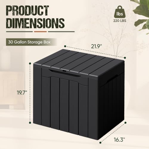 Flamaker Deck Box 30 Gallon, Waterproof Resin Small Storage Box with Lid