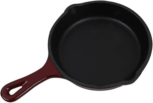 Commercial Grade, Cast Iron Enameled Cookware (Dark Red, Skillet 8”)