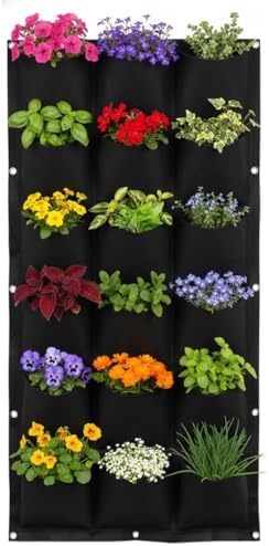WFIST Vertical Hanging Planter Bag, Breathable Felt Wall Garden Planter with Metal Grommets, Indoor/Outdoor Space-Saving Herb & Flower Growing Pouch (18-Pocket)