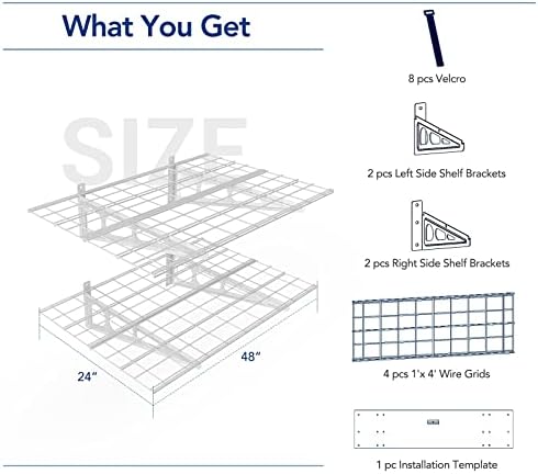 FLEXIMOUNTS 2 Pack 2x4ft Garage Shelving Wall Mounted Storage Rack, White