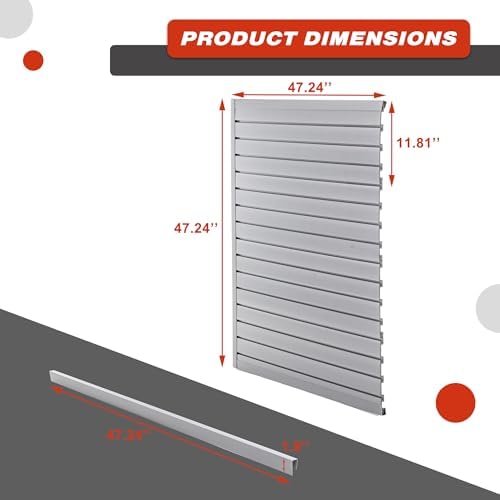 Slatwall Panel Garage Wall Organizer Storage Systems, Wall Mounted PVC Storage Rack with 10 Hooks, Interlocking Workshop Slat Wall Paneling Sheets Board Shelves Tools Organization-Grey (4’H x 4’W)