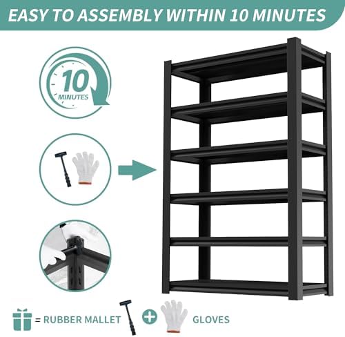 82" H Garage Shelving, 6 Tier Adjustable Heavy Duty Storage Shelves, 2500Lbs Capacity, Powder Coated Metal, Industrial Style, Suitable for Garage, Basement, Workshop