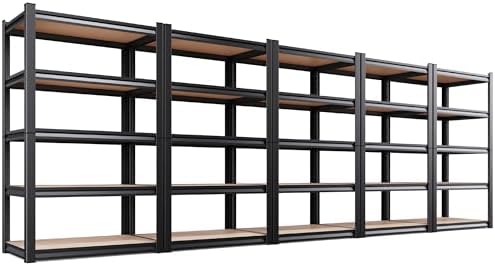 5-Pack Heavy Duty Garage Shelving for Whole Home, Warehouse & Workshop Organization, 71" H x 35" W x 15.7" D Adjustable 5-Tier Metal Storage Rack for Tools, Storage Bins & Bulk Items