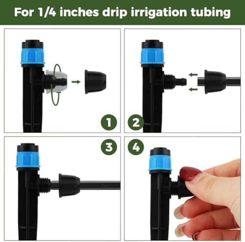 30 PCS Drip Irrigation Emitters with Stakes, 1/4 in Push-to-Connect Drippers, Adjustable 360° Water Output for Garden and Plant Watering(Color:Bule)
