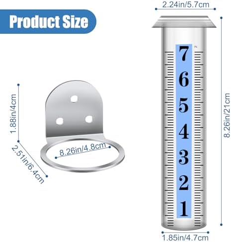 Accurate Rain Gauge Outdoor,7" Rain Gauges Outdoors Best Rated with Stainless Steel Rack Holder, Thickened Plastic Large Precise rain Measure Guage for Yard Fence Garden Lawn