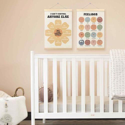 TLESKE Mental Health Feelings Emotions Chart Poster Hanger Frame for Toddler Kid Classroom Set of 2, Homeschool Wall Art Decor for Nursery Playroom, Preschool Prek Learning Educational Poster, 12x16