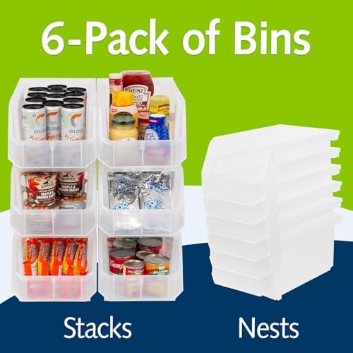 Akro-Mils ReadySpace Large Stackable Plastic Storage Bins, 6-Pack, Clear