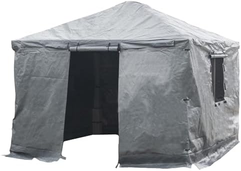 SOJAG Winter Cover for 10' x 16' Gazebo, Waterproof Polyester Storage Enclosure, Roll-Up Door, Vent Panels, Outdoor Gazebo Cover for Seasonal Protection, Gray