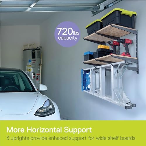Delta Heavy Duty Lumber Storage Rack Cycle, Holds Up to 720 lbs - 3-Tier Wide Wood Storage Rack with Fully Adjustable Arms - Steel Construction Storage Solution for Garage, Basement & Pantry