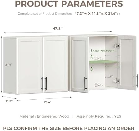 Furnaza 48" W Wall Cabinets for Laundry Room with Adjustable Shelf