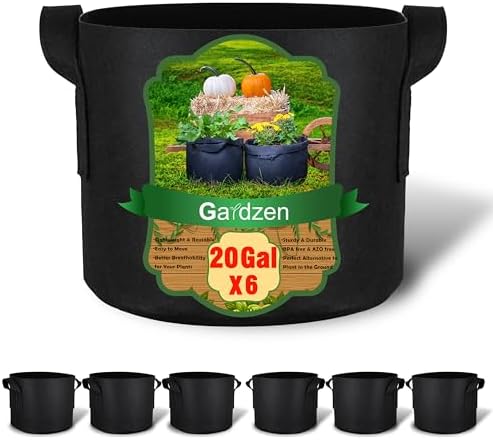 Gardzen 6-Pack 20 Gallon Grow Bags, Aeration Fabric Pots with Handles, Heavy Duty Cloth Pots for Plants