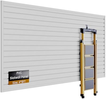 SMARTSTANDARD Heavy Duty PVC Slatwall Panels 4x8 ft, Interlocking Garage Wall Organizer System, Tool Board for Retail Display, Workshop & Home Storage - White