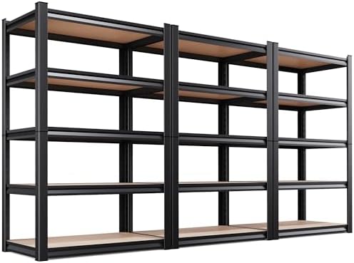 3 Pack Garage Shelving Heavy Duty Storage Shelves, Metal Adjustable Shelving Unit, Utility Garage Organizer Shelf for Basement, Pantry, Kitchen, Warehouse, 71.2" Hx35.4 Wx15.7 D, Black