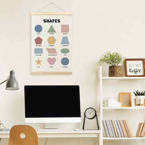 TLESKE Boho Classroom Shapes Chart Poster Hanger Frame, Homeschool Hanging Wall Art Decor for Toddlers Kids Room Nursery Playroom, Preschool Prek Learning Educational Poster Print Banner, 16x24
