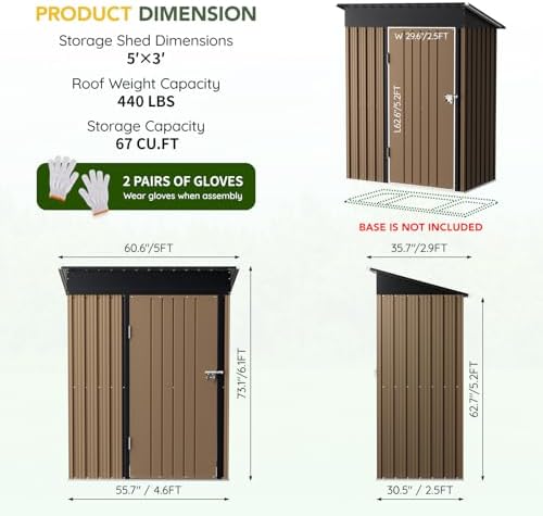 Breezz Vertical Outdoor Steel Storage Shed 5 x 3 ft, Brown
