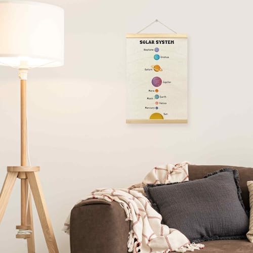 TLESKE Boho Classroom Solar System Decor Poster Hanger Frame for Kids, Homeschool Hanging Wall Art Room Decor for Toddlers Playroom Nursery, Preschool Prek Learning Educational Poster Prints, 12x16