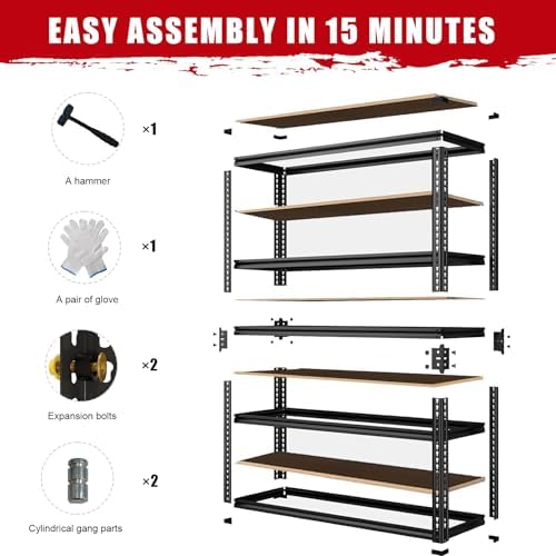 2 Pack Storage Shelves Heavy Duty, Garage Shelving Units, 2400LBS