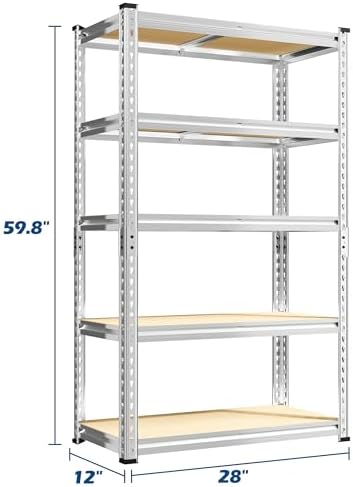 REIBII Storage Shelves 2020LBS Garage Shelving 5 Tier Heavy Duty Shelving Adjustable Pantry Shelves for Garage Closet Kitchen Basement 28" W x 12" D x 59.8" H, 2 Pack