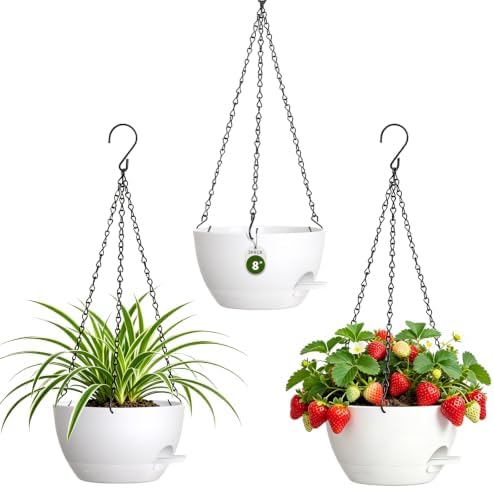 8 Inch Self Watering Hanging Planters Set of 3 with Saucers