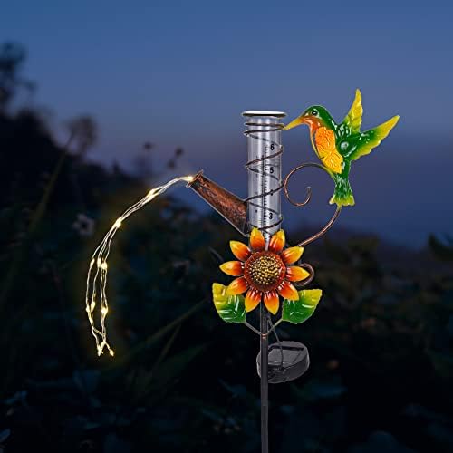 Stargarden Rain Gauge Outdoor-36 Inch Hummingbird Solar Rain Gauge