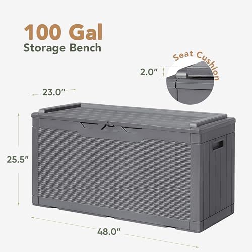 Flamaker Deck Box 98 Gallon Waterproof Resin Storage Box with Cushion