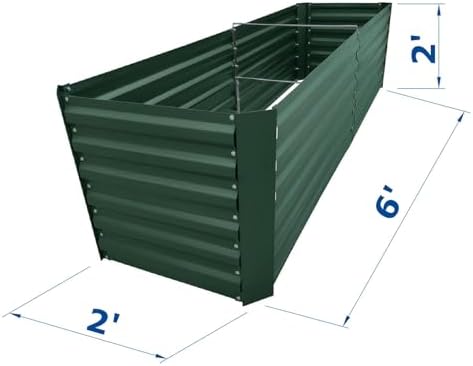 6x2x2FT Green Metal Raised Garden Bed Kit, Galvanized Outdoor Planter Box for Vegetables, Flowers, Herbs, Succulents and More