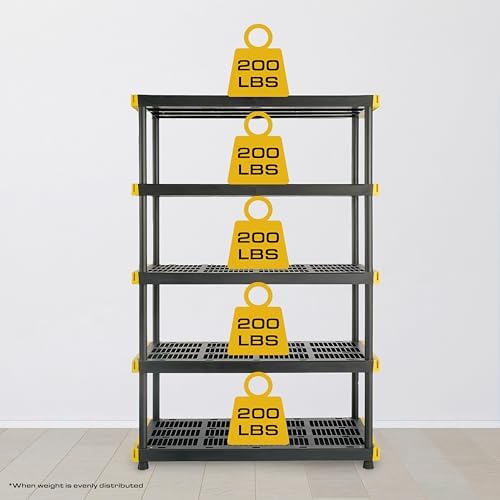CX 5-Tier Heavy Duty Plastic Storage Shelves for Garage Organization
