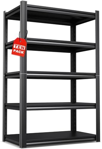 Set of 10, 71"H Garage Shelving-2050LBS 5 Tier Storage Shelves,Adjustable Heavy Duty Metal Shelving Unit and Storage Large Rack,Utility Steel Shelf For Shop Warehouse Industrial Pantry 71"x35"x16"
