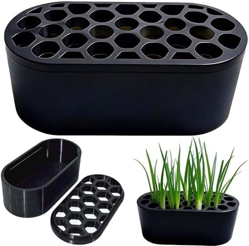 3D Printed Green Onion Planter Trays | Plant Propagation and Seedling Starter Trays for Indoor Gardening | Reusable Nursery Pots for Home, Office, Dorm (Black)