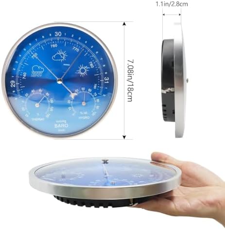 3-in-1 All-Season Wall Hanging Thermometer, Barometer, Hygrometer | Accurate Weather Station for Home and Office | Fahrenheit Edition in/Outdoor, Fahrenheit Edition(Blue)