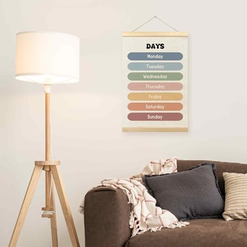 TLESKE Boho Classroom Days of the Week Poster Hanger Frame, Homeschool Hanging Wall Art Decor for Toddlers Kids Room Nursery Playroom, Preschool Prek Learning Educational Poster Print Banner, 16x24