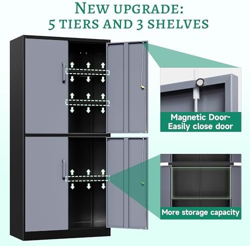 Letaya Metal Storage Cabinets with Lock Door and Shelves, Steel Garage Tool Cabinets for Home,Office, Warehouse,Lockers(71"-Black Gray)