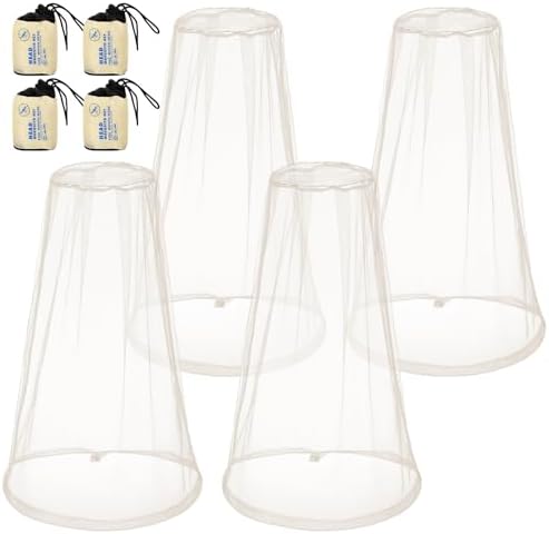 HESTYA 4 Pack Mosquito Head Net Mesh Face Cover Outdoor, Beige