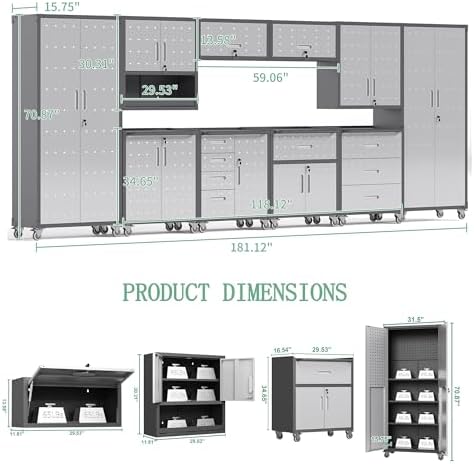 10-Piece Heavy Duty Steel Garage Cabinet System | All-in-One Modular Garage Cabinet Set for Ultimate Workshop Organization | Easy Assembly Garage Storage Cabinets & Tool Bench