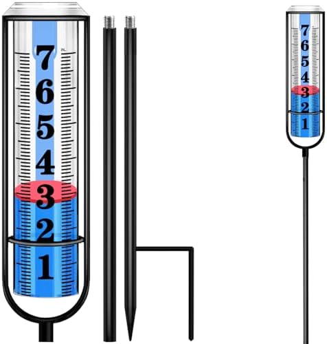 Rain Gauge Outdoor, Rain Gauges Outdoors Best Rated, Accurate Rain Measure Gauge for Garden, Thickened Tube Rain Meter with Stake, Adjustable Height & Large Font Water Gauge for Rain, Easy to Read