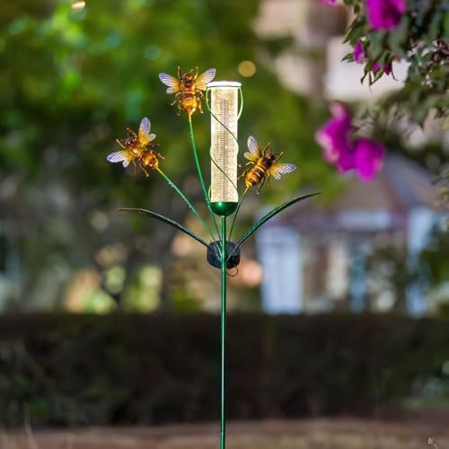 Solar Rain Gauge with 7-Inch Plastic Tube, Bee Decor