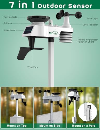 SQECH Weather Stations Wireless Indoor Outdoor with 7-in-1 Outdoor Sensor