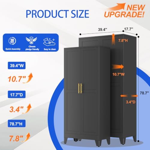 GAIOUS 79'' Tall Metal Garage Storage Cabinet, Home Office Cabinet Black