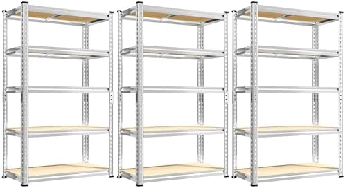 REIBII Storage Shelves 2020LBS Garage Shelving Heavy Duty Metal Shelving Adjustable 5 Tier Pantry Shelves for Garage Closet Kitchen Basement 28" W x 12" D x 59.8" H, 3 Pack