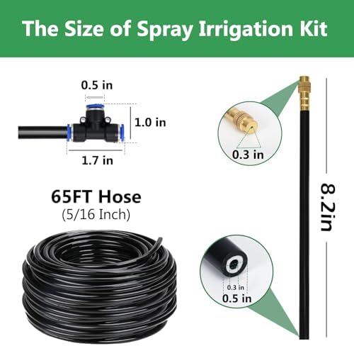 65FT 5/16 Inch Drip Irrigation System for Garden, 2025-Upgrade High-Flow Garden Watering Kit with 20 Adjustable Copper Nozzles, Even Water Distribution for Lawn & Greenhouse