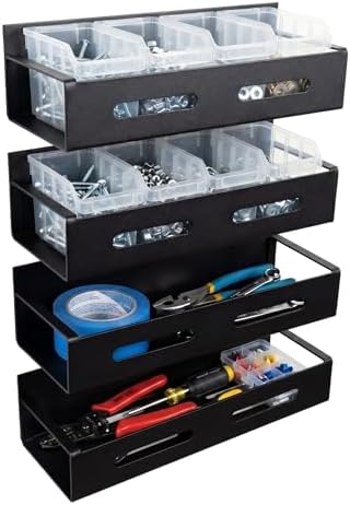 Wall-Mounted Metal Storage Rack 4-Pack - Garage and Workshop Organizer for Tools, Hardware, Cleaning Supplies - Black Texturized Powder-Coat