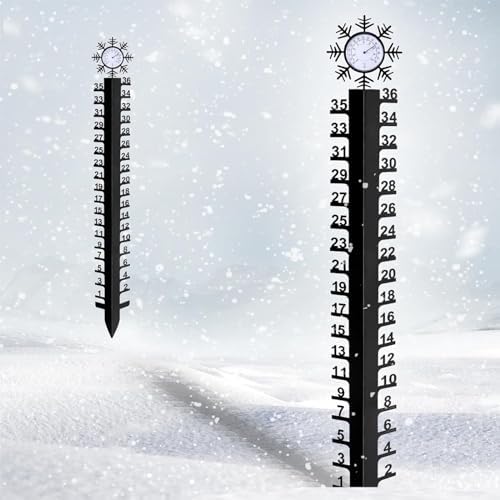 36in Snow Gauge with Temperature Meter Winter Snowflake Metal Ruler Snowfalls Gauge Snow Measuring Stick for Yard Measuring Stick