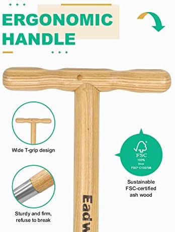 Long Handle Bulb & Grass Plug Planter, Pro Plugger with Depth Marker & Sharp Teeth, Solid Wood Handle