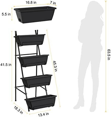 OYEAL Raised Garden Bed 4 Tier Vertical Garden Planters Indoor Outdoor Raised Planter Box with Legs Elevated Herb Garden Planter for Flowers Vegetables Plants, Black