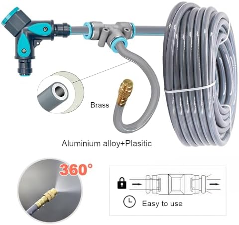 Drip Irrigation System, 82Ft 5/16 Inch Hose, 25 Adjustable Copper Nozzles, Automatic Atomizing Watering Kit for Greenhouse, Outdoor, Raised Bed, Lawn
